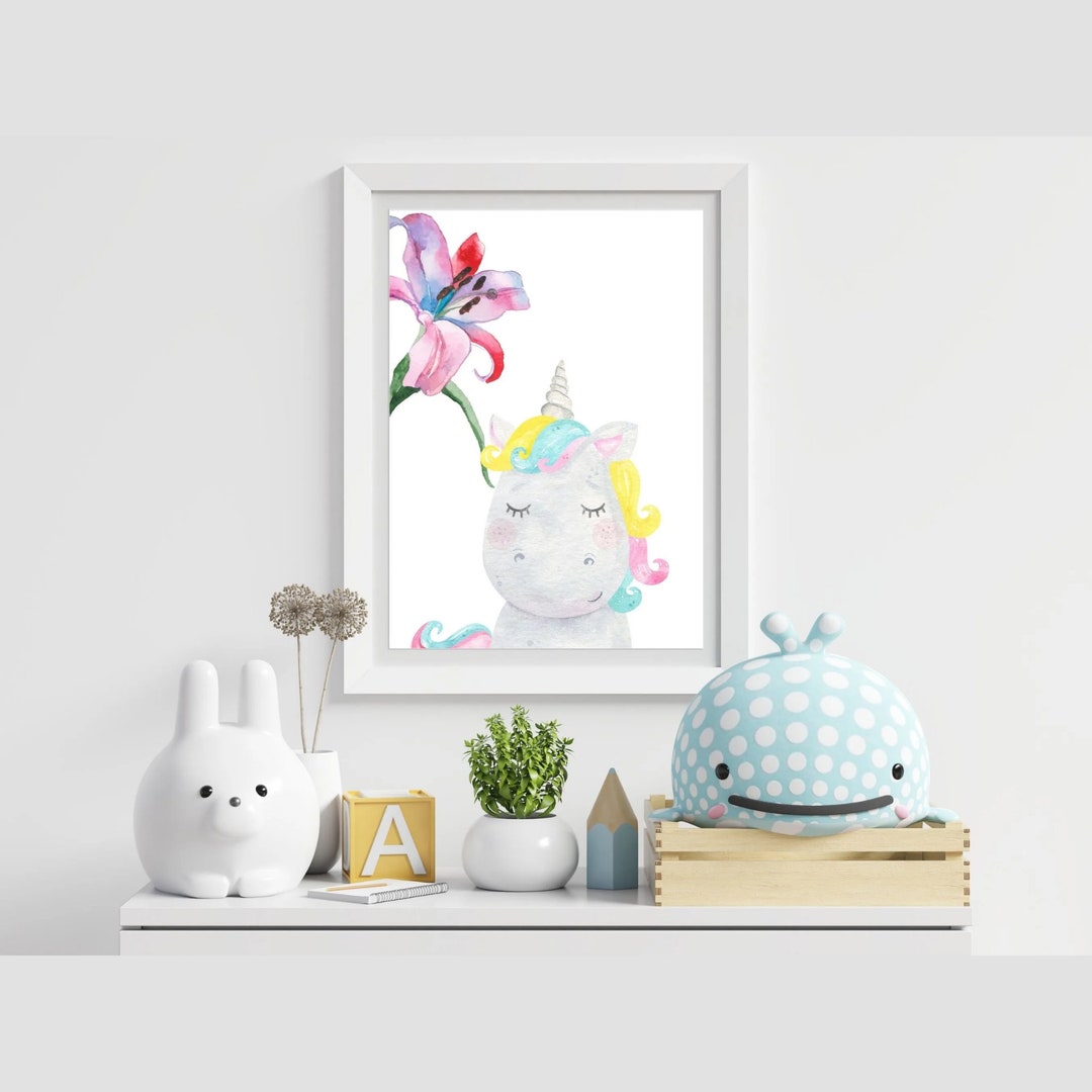 Unicorn Nursery Wall Print, Printable Watercolor Unicorn, Unicorn Wall ...