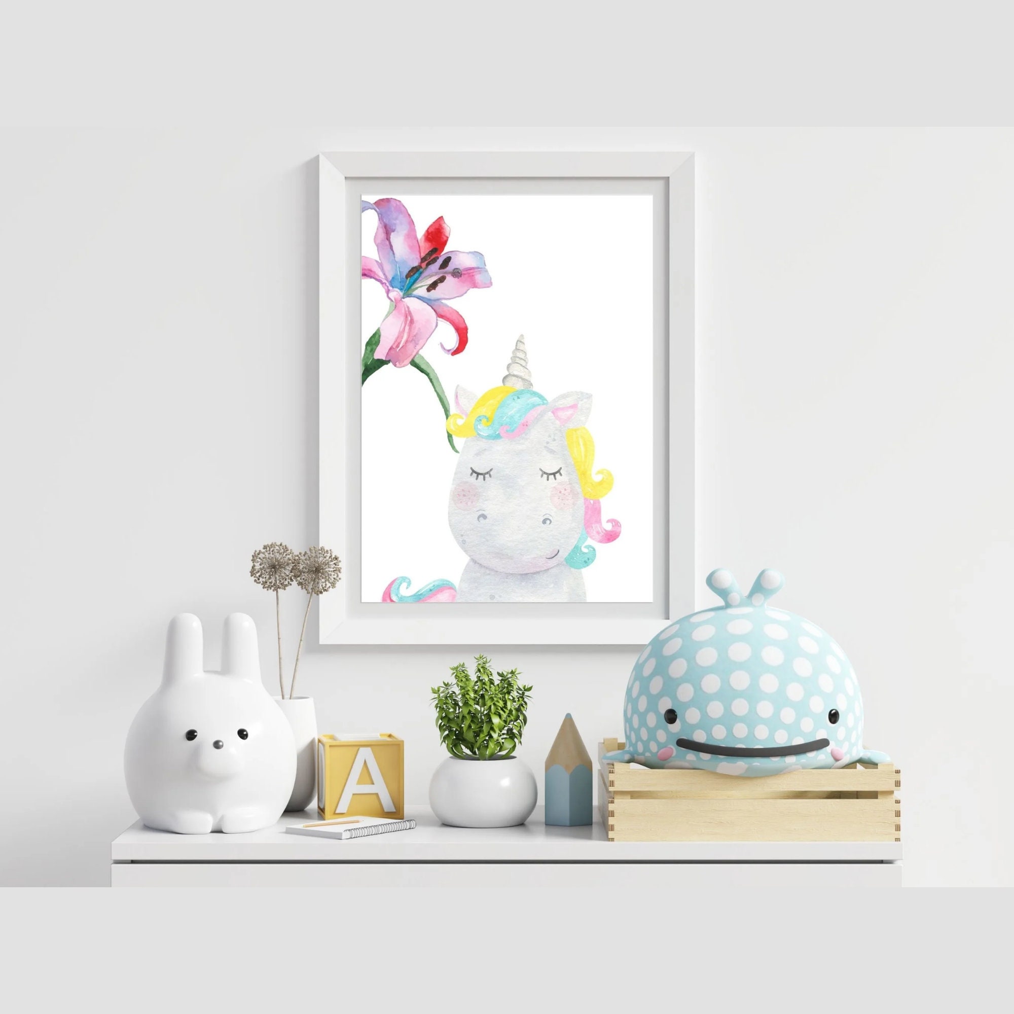 Unicorn Nursery Wall Print, Printable Watercolor Unicorn, Unicorn Wall ...