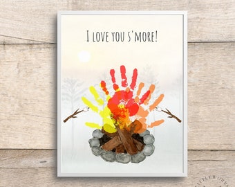 May include: A printable card with a handprint campfire design and the text "I love you s'more!"
