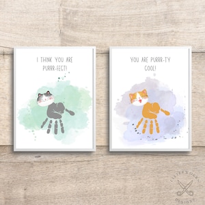 Carte de chat empreinte de main modifiable/empreintes de main de bébé/cadeau bricolage d'un enfant