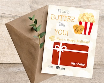 Movie Gift Card/ Movie Gift for Birthday/ Gift Card Holder/ Printable Gift Card Tag