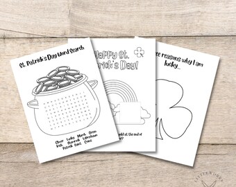 St. Patrick's Day Activity Pack/ Kid Activities/ Kid Puzzles/ Coloring Page/ Word Search