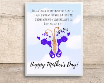 Arte de mariposa con huellas para el Día de la Madre: Regalo DIY para niños (Descarga digital)