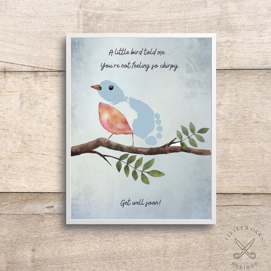 Editable Get Well Soon Footprint Bird Art: DIY Gift (Digital Download)