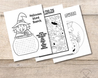 Halloween Activity Pack: Kid Puzzles and Coloring Page (Digital Download)