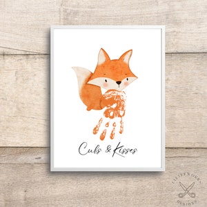 Cartão Handprint Fox editável/ Impressões de mãos de bebê/ Presente de criança