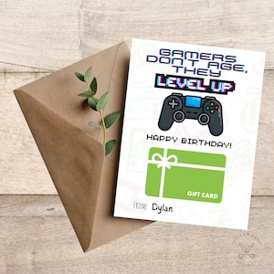 Porte-cartes d'anniversaire modifiable pour joueur/carte-cadeau imprimable/carte d'anniversaire de jeu vidéo/porte-cartes cadeau