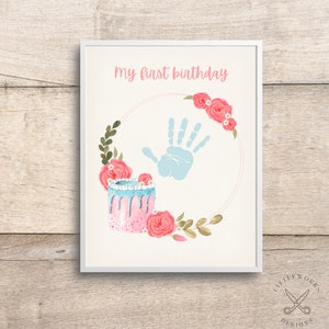 Arte modificabile dell'impronta del mio primo compleanno/Artigianato di compleanno/Regalo stampabile/Impronte di bambino/Memoria dell'impronta di mano