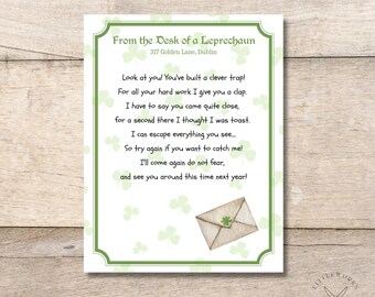 Editable Leprechaun Letter/ St. Patrick's Day/ Leprechaun Trap/ Holiday Games/ Instant Download