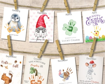 Calendario de recuerdos con huellas de manos: Manualidad infantil (Descarga digital)