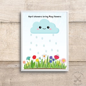 Arte de impressão digital editável de chuveiros de abril/artesanato de primavera/artesanato para impressão/artesanato infantil/download digital/presente DIY de criança