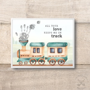 Empreinte artistique de train modifiable / Carte d'empreinte de main / Cadeau bricolage d'un enfant / Art de l'empreinte de main / Peinture mains de bébé