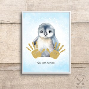 Tarjeta de pingüino con huella de mano editable/ Manualidad con huella de mano de bebé/ Tarjeta de memoria DIY