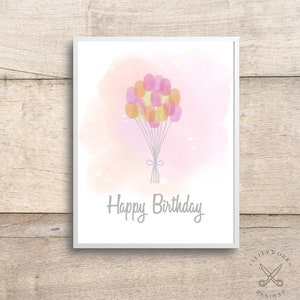 Arte de impressão digital de balões de aniversário editáveis/cartão de aniversário/presente DIY de criança/cartão de impressão manual