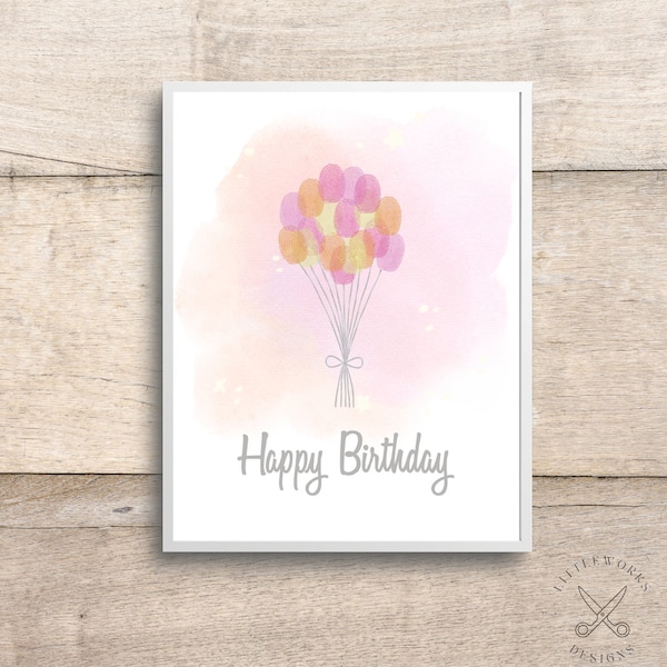 Editable Birthday Balloons Fingerprint Art/ Birthday Card/ DIY Gift From Kid/ Handprint Card