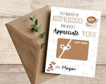Editable Teacher Appreciation Coffee Gift Card Holder (Printable)