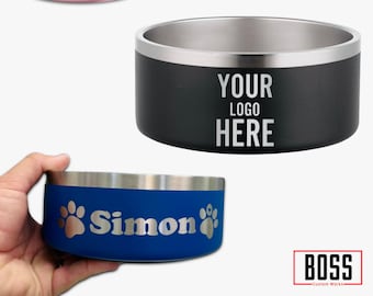 Personalized Pet Bowl (Boomer), Add your Pet's Name, ADD YOUR LOGO, Wholesale, Laser Engraved Bowls, Branded, Powder Coated, Dog Bowl, Bulk.