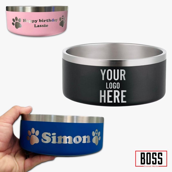 Personalized Pet Bowl (Boomer), Add your Pet's Name, ADD YOUR LOGO, Wholesale, Laser Engraved Bowls, Branded, Powder Coated, Dog Bowl, Bulk.