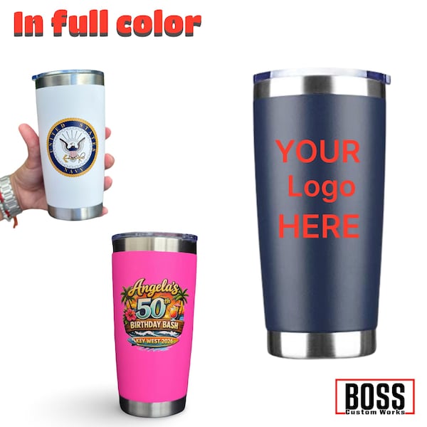 Personalized Painted 20oz Tumbler, Add Your Logo, Full Color Logo, Bulk Tumblers, Custom Printed Color, UV Printed, Travel Mug, Coffee Mugs