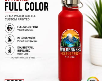 Botella de agua personalizada pintada de 740 ml, impresión UV, agregue su logotipo a todo color, vasos al por mayor, regalo corporativo, recubrimiento en polvo, deportivo.