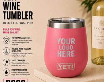 Vino YETI de 10 oz grabado personalizado, agregue su logotipo, YETI, YETI grabado con láser, regalo, vasos a granel, Yeti personalizado, Yeti de 10 oz, vasos de vino