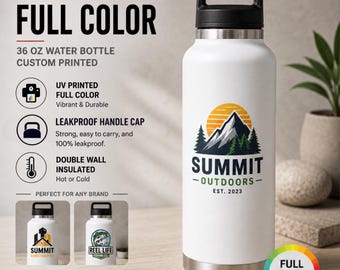 Botella de agua personalizada pintada de 1 litro (36 oz), AÑADE TU LOGOTIPO, logotipo a todo color, Venta al por mayor, Logotipo impreso personalizado, Regalo corporativo, Recubrimiento en polvo, Botella de agua