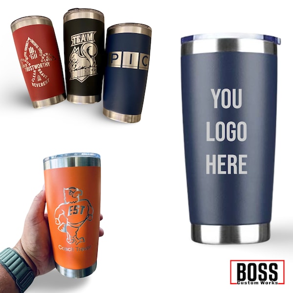 Personalized Engraved 20oz Tumbler, ADD YOUR LOGO, Wholesale Tumblers, Laser Engraved Cup, Gifts For Him, Powder Coated, Bulk Tumblers