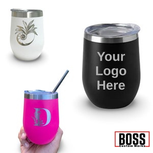 Personalized Engraved 12oz Wine Tumbler, ADD YOUR LOGO, Wholesale Tumblers, Laser Engraved Cup, Cooperate Gift, Powder Coated, Bulk Tumblers