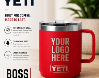 Personalized Engraved 10oz, 14oz & 24oz YETI Mug, Add your logo, YETI, Laser Engraved YETI, Gift, Bulk Tumblers, Custom Yeti, Coffee mug