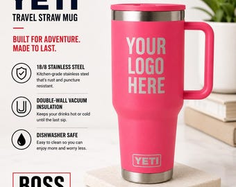Personalized Engraved Travel Straw Mug YETI, Add your logo, Straw Mug YETI, Laser Engraved YETI, Mug Yeti 20oz, 30oz & 40oz. Flip Straw
