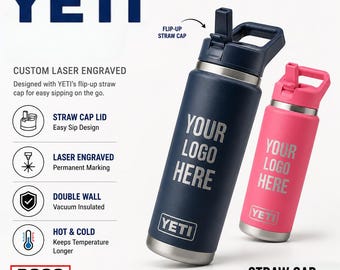 Botella de agua YETI personalizada grabada, añade tu logotipo, YETI, YETI grabada con láser, regalo, botella de agua Yeti de 12 oz, 18 oz y 26 oz.