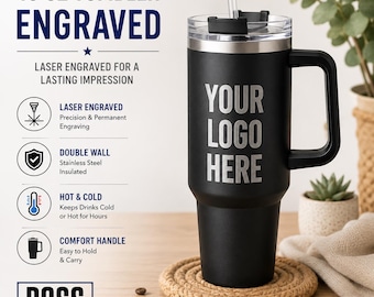 Vaso personalizado grabado de 40 oz, AGREGUE SU LOGOTIPO, Vasos al por mayor, Vaso grabado con láser, Recubierto en polvo, Pedidos al por mayor, Moda, Personalizado.