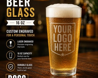 Custom Engraved 16oz Pilsner Beer Glass | Personalized Beer Glass with Logo | Laser Engraved Pint Glass | Custom Brewery Gift | Groomsmen