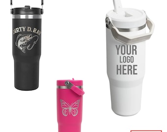Personalized Engraved 30oz Flip Straw Tumbler, ADD YOUR LOGO, Wholesale Tumblers, Laser Engraved Cup, Cooperate Gift, Bulk Tumblers