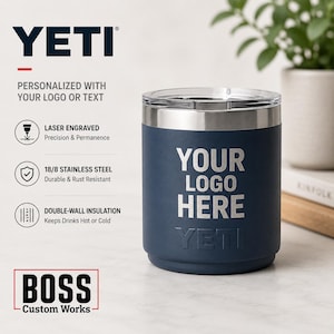 Gepersonaliseerde gegraveerde 10oz YETI Lowball, voeg je logo toe, YETI, lasergegraveerde YETI, cadeau, bulkbekers, custom Yeti, 10oz Yeti, koffiemok