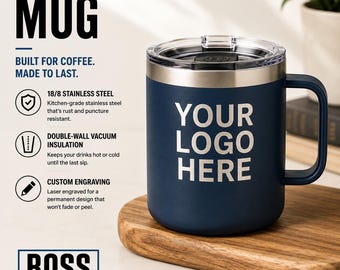 Personalized Engraved 12oz Lowball with Handle Coffee Mug, ADD YOUR LOGO, Wholesale Tumblers, Laser Engraved Cup, Cooperate Gift, For Him.