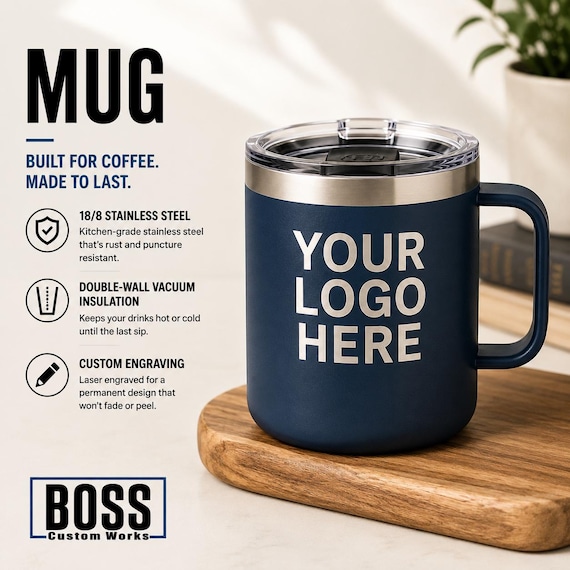 Personalized Engraved 12oz Lowball with Handle Coffee Mug, ADD YOUR LOGO, Wholesale Tumblers, Laser Engraved Cup, Cooperate Gift, For Him.