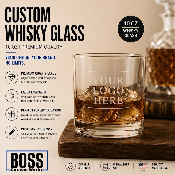 Personalized Engraved 10oz whisky glass, Laser Engraved Whisky Glass, Add your Logo or Text, Wholesale, Custom Whisky Glass, Whisky Glass.