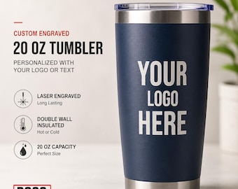 Vaso térmico personalizado de 20 oz grabado, AÑADE TU LOGOTIPO, Vasos al por mayor, Taza grabada con láser, Regalos para él, Recubrimiento en polvo, Vasos a granel