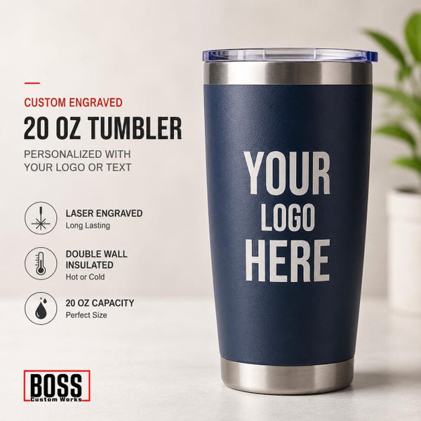 Personalized Engraved 20oz Tumbler, ADD YOUR LOGO, Wholesale Tumblers, Laser Engraved Cup, Gifts For Him, Powder Coated, Bulk Tumblers