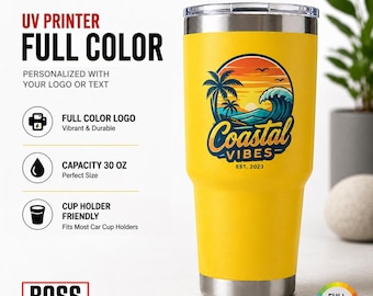 Vaso térmico de 30 oz pintado a mano, añade tu logotipo, logotipo a todo color, vasos térmicos al por mayor, impresión a color personalizada, impresora UV, taza de viaje, ideas para regalos.