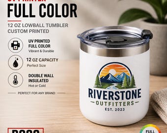Vaso Lowball de 12 oz pintado personalizado, logotipo a todo color, AGREGUE su LOGOTIPO, vasos al por mayor, coopere, color impreso personalizado, impresión UV.