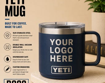 Taza YETI personalizada grabada de 10 oz, 14 oz y 24 oz. Añade tu logotipo. YETI. Grabado láser. Regalo. Vasos térmicos al por mayor. Yeti personalizado. Taza de café.