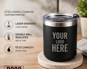 Vaso bajo de 355 ml (12 oz) personalizado y grabado, AÑADE TU LOGOTIPO, Vasos al por mayor, Taza grabada con láser, Regalo corporativo, Para él, Tazas de café.