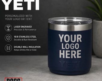 Vaso bajo YETI de 10 oz personalizado y grabado, agregue su logotipo, YETI, YETI grabado con láser, regalo, vasos a granel, Yeti personalizado, Yeti de 10 oz, taza de café