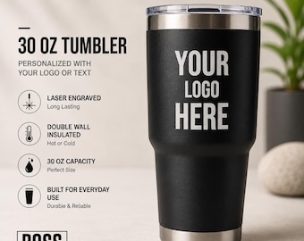 Personalized Engraved 30oz Tumbler, ADD YOUR LOGO, Wholesale Tumblers, Laser Engraved Cup, Cooperate Gift, Powder Coated, Bulk Tumblers