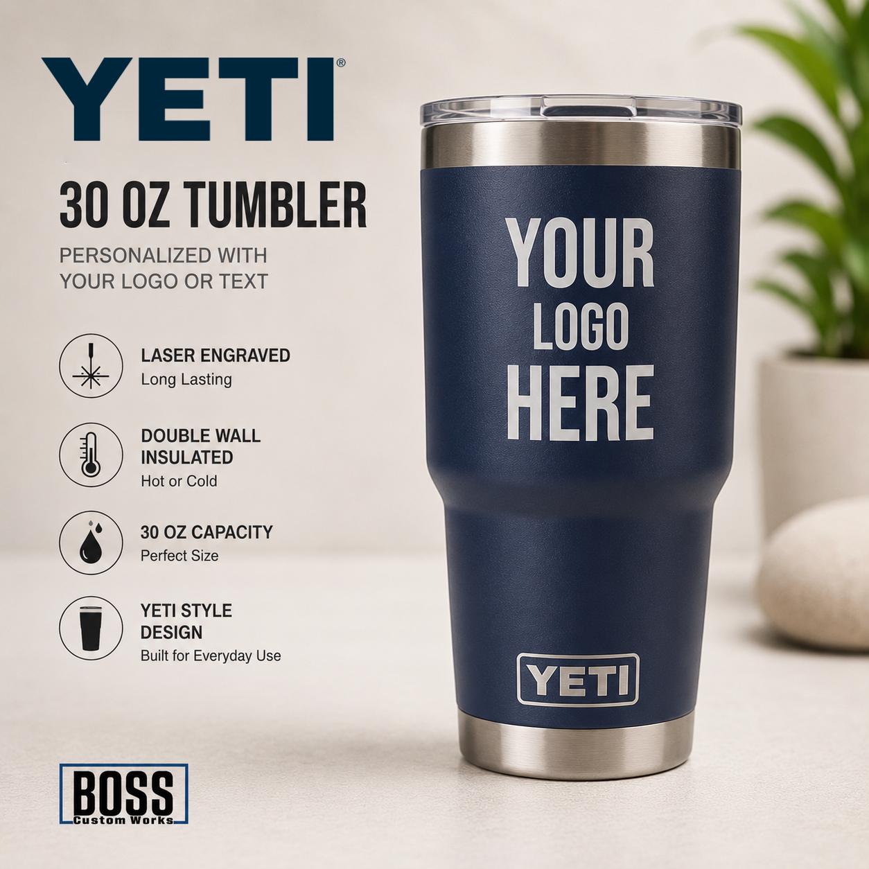 パーソナライズされた彫刻入り 30 オンス YETI 彫刻、ロゴの追加、YETI 