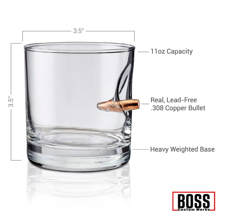Verre à whisky personnalisé 11 oz gravé, verre à whisky gravé au laser, ajoutez votre logo ou texte, verre à whisky Benshot, verre à whisky Bullet. 308