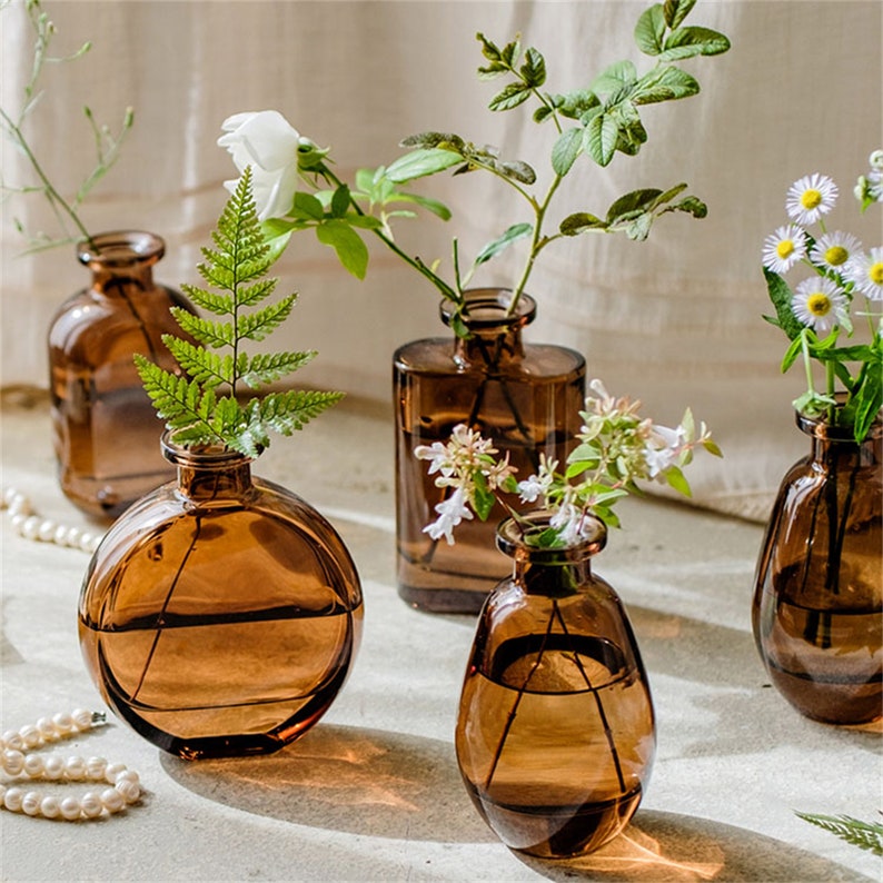 Nordic Ins Brown Glass Vase Hanging Wall Background Decor Etsy