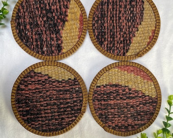 Coaster Set - Fabric Cloth - 4 Pieces, Unique Woven Fabric, Coasters Set, Shapes and Geometric Designs